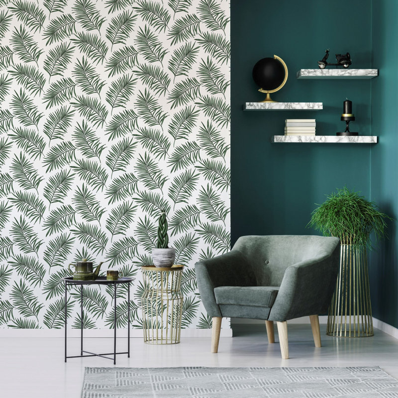 Superfresco Easy Scandi Leaf Forest Wallpaper, White/Green