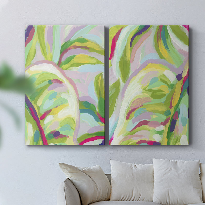 «Bright Tropical Abstraction III» - Toile tendue avec châssis de qualité supérieure - Prêt à être accroché, H 36 po x l 48 po