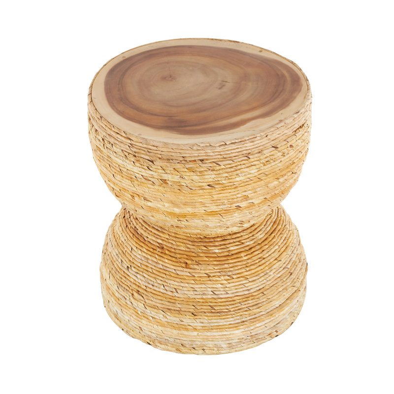 Kai Cole And Grey Banana Leaf Handmade Woven Side End Light Brown Accent Table With Wooden Tabletop