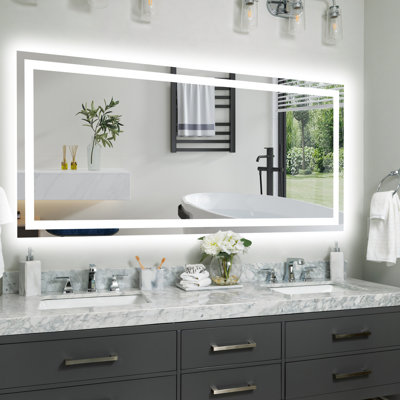 60X28 Inch Led Smart Bathroom Mirror With Adjustable Lighting, 3 Colour Temperature Options, Built - In Fog, Wall Switch Compatibility, Ul For Durability And 5Mm Tempered Glass Long Term Use Dimmable