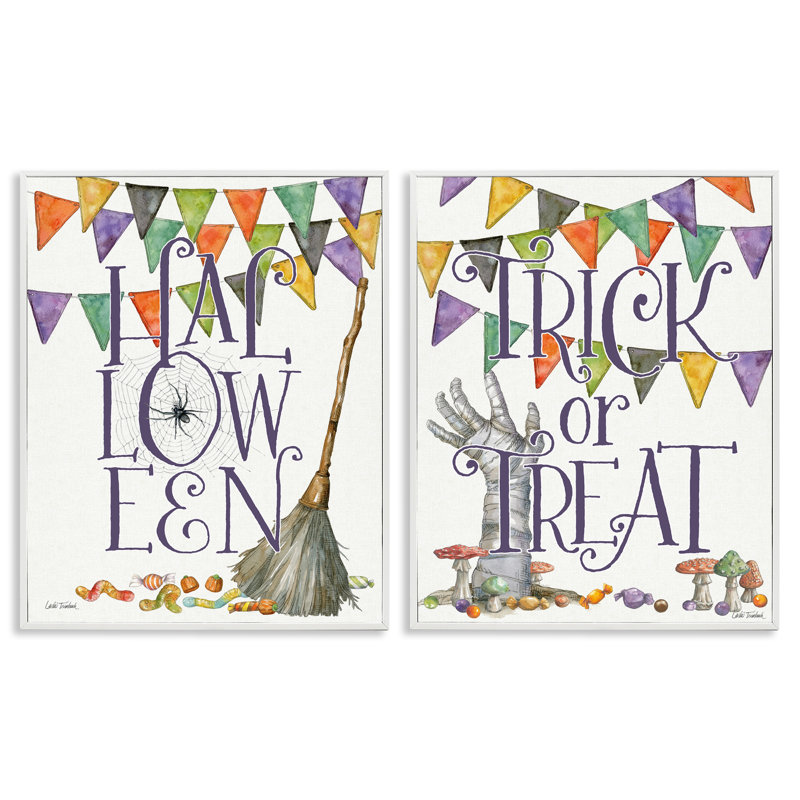 Ensemble de 2 giclées encadrées de phrases d'Halloween, par Leslie Trimbach, H 30 po x l 48 po