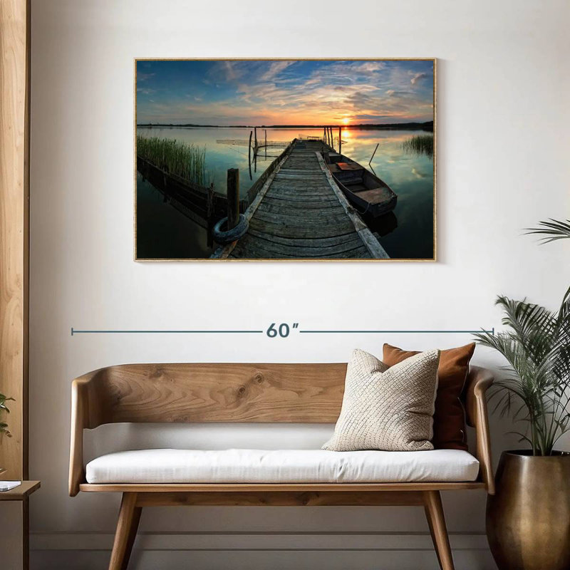 Fishing Trip, Floating Frame Natural Wood, 43" X 29"