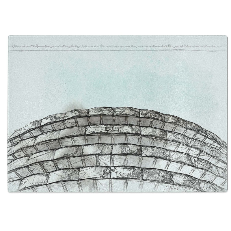 Tempered Glass Architecture Sketch Vol.4 Chopping Board, 28.5 cm W x 20 cm L