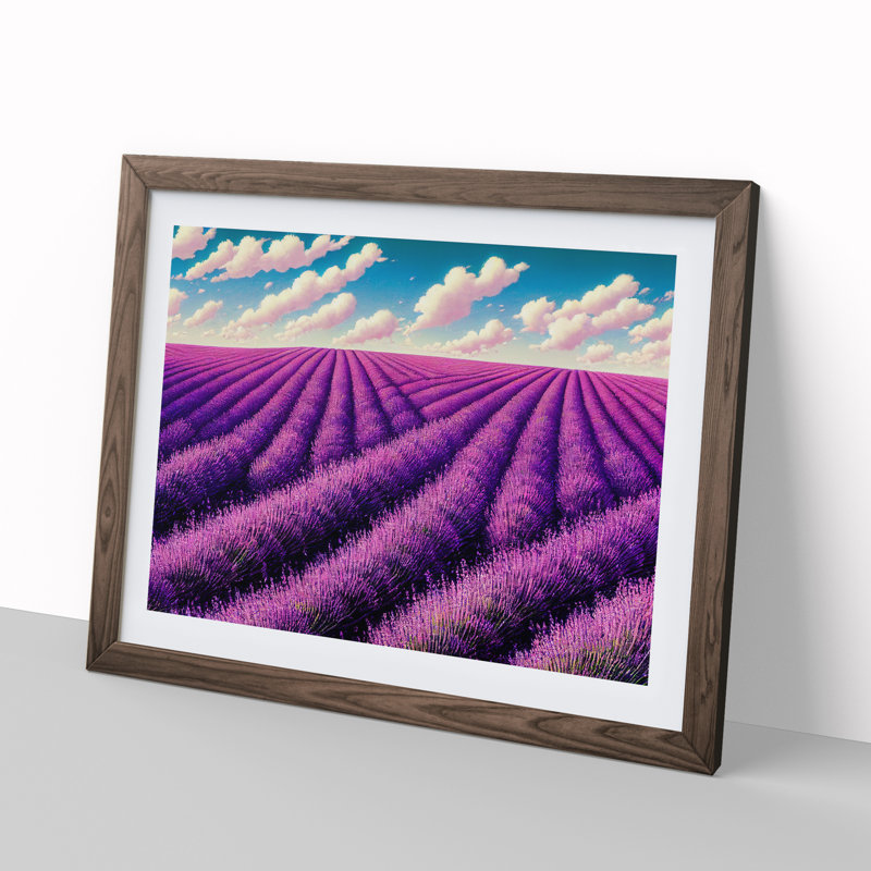 Artsy Lavender Flower Field - Single Picture Frame Print, 46cm H x 64cm W, Walnut