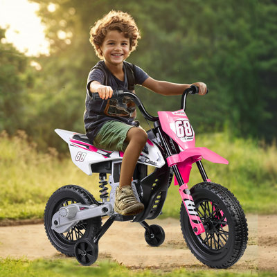 Alex 12V Kids Ride On Motorcycle Dirt For Kids With Training Wheels，Bluetoo, Music, Spring Suspension, Handlebar Twist Speed Control, 12V Electric All-Terrain Vehicles, Red