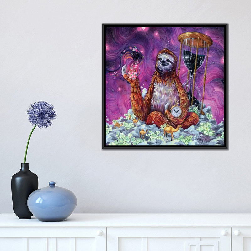 Time Master Sloth, impression sur toile tendue, H 18 po x l 18 po x P 1,5 po, Toile avec cadre noir, Pas de tapis