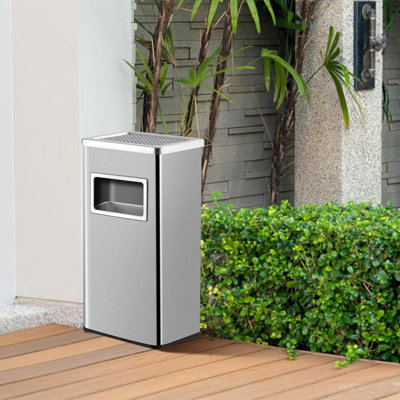 Commercial Outdoor Trash Can, Garbage Can with Removable Inner Bucket & Ashtray, Square