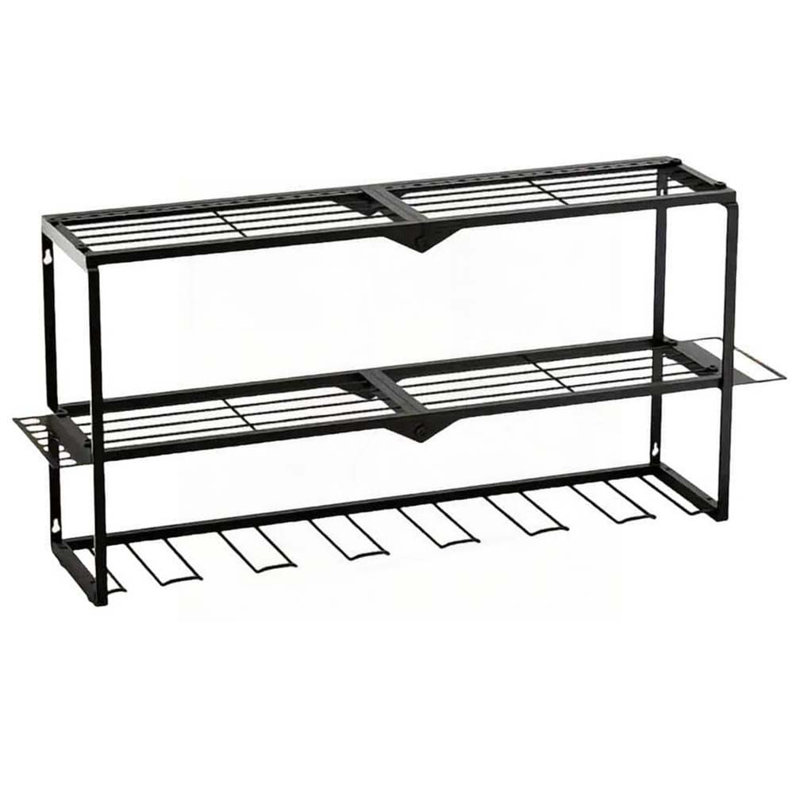 Rangement robuste pour outils électriques en métal avec 7 supports de perceuse, support de rangement de garage pour outils sans fil, tablette d'atelier avec panneau perforé compatible