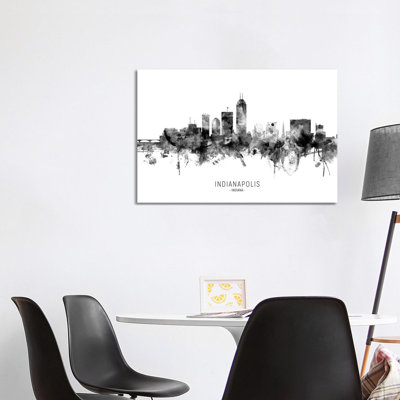 Indianapolis Indiana Skyline Name Bw by Michael Tompsett - Wrapped Canvas Gallery-Wrapped Canvas Giclée