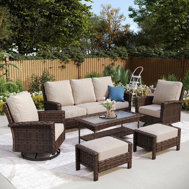 Outdoor Wicker Patio Conversation Furniture Set, Beige, No