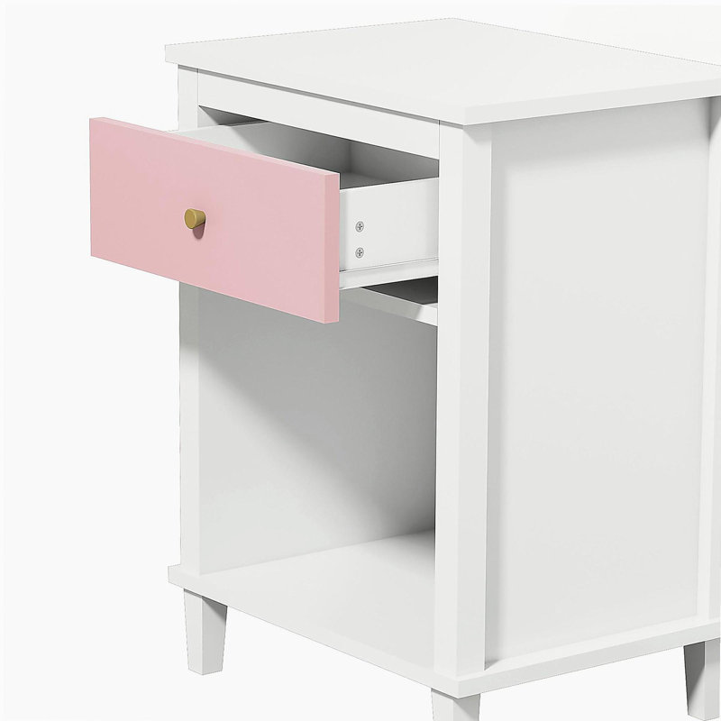 Table de chevet 26,77 po H avec tiroir en bois et tablette pour enfants, adultes, rose, Rose/Blanc