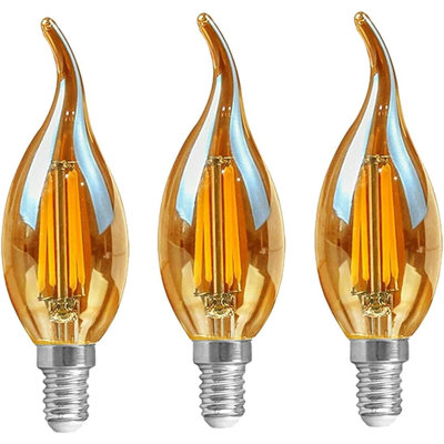 E14 LED Candle Bulb 4W C35 Flame Tip Dimmable Vintage Filament Light 2700K Warm White Amber Glass Energy Saving Small Edison Screw for Chandeliers, Wall Lamps, Sconces