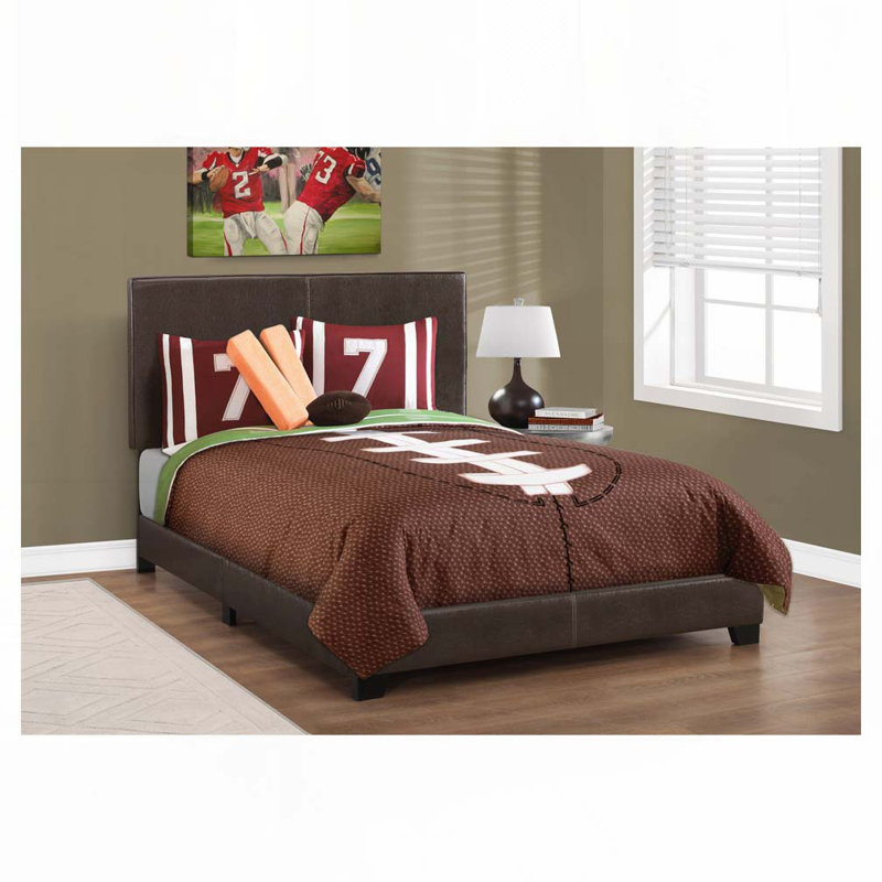 Lit plateforme tapissier en similicuir, Lit double, Brun