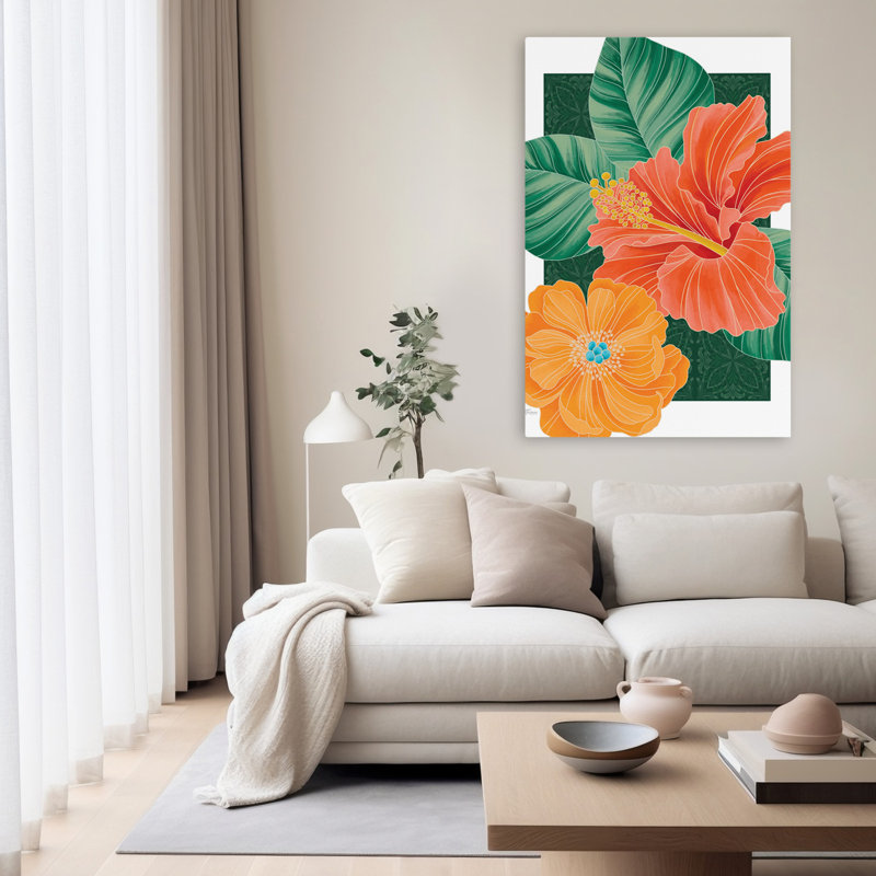 Échos d'orange - fleur d'hibiscus tropical, H 60 po x l 40 po