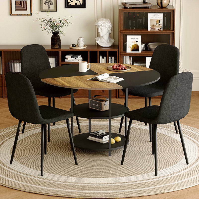 Ensemble de table et de chaises.Une table de salle à manger moderne à épaisseurs circulaires - rangement double couche.