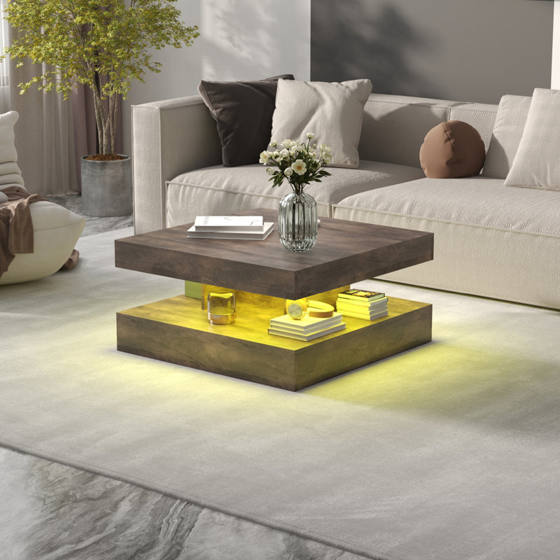 Jetmir Elegant Square Coffee Table with Storage – Modern Unique Design, 16-Color RGB LED Lights, Waterproof & Easy to Clean