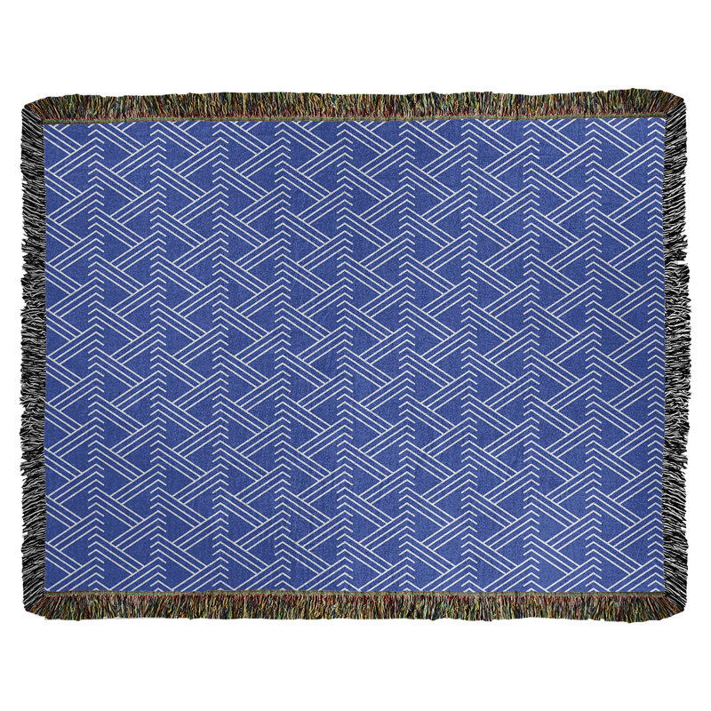 Couverture en coton tissé zigzag classique, L 37 po x L 52 po, Bleu