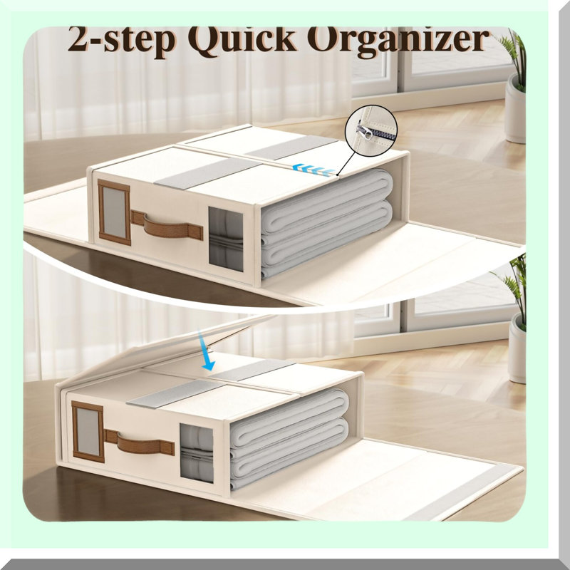 Queen Linen Bed Sheet Storage Set - 3 Pack Foldable Organizers with Window, Closet Cube Organizer for Bedsheets and Pillows.