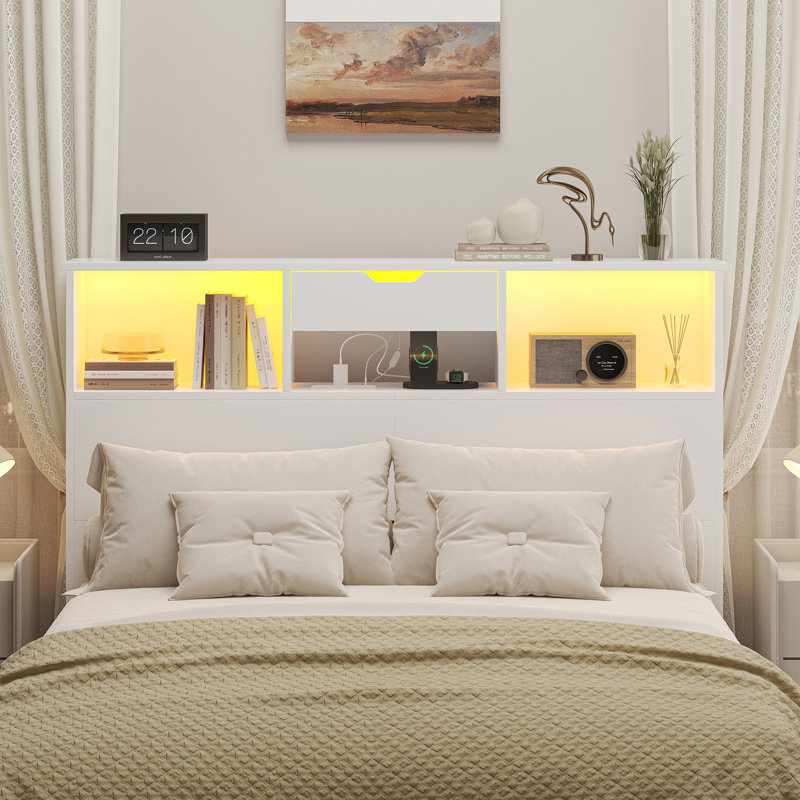 Tête de lit en bois avec lumières DEL réglables