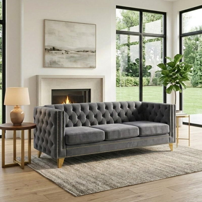 Amarillys 80.51'' Velvet Sofa, Gray Velvet