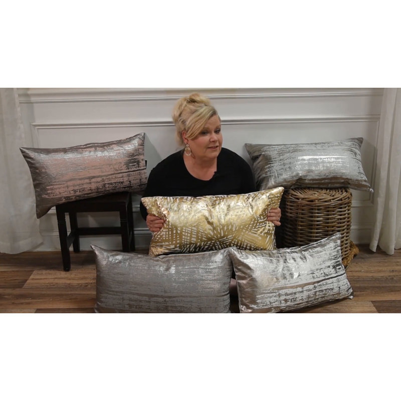 Silver and Pink Foil Print Rectangular Cotton Throw Pillow