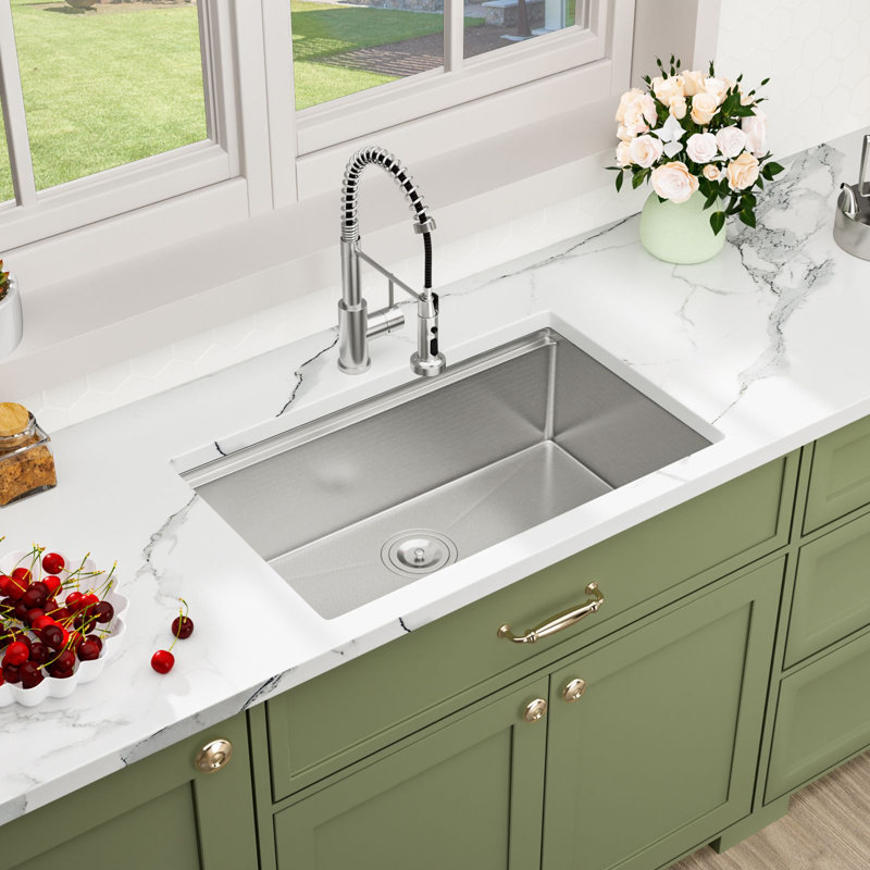 30"L x 19"W Undermount Workstation Kitchen Sink Stainless Steel Single Bowl Kitchen Sink With Surface Embossing Treatment
