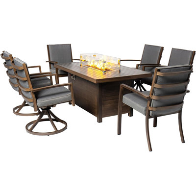 Ensemble repas 7 pièces pour patio avec foyer et 2 fauteuils + 4 pivotants