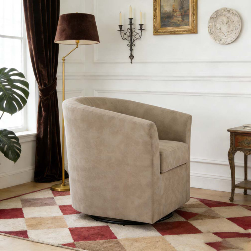 Fauteuil demi-tonneau pivotant en similicuir, Abricot