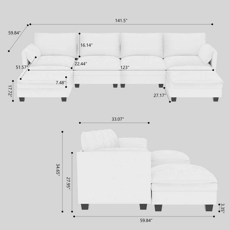 141.5'' U-Shaped Upholstered Sofas with Movable Ottoman, Beige