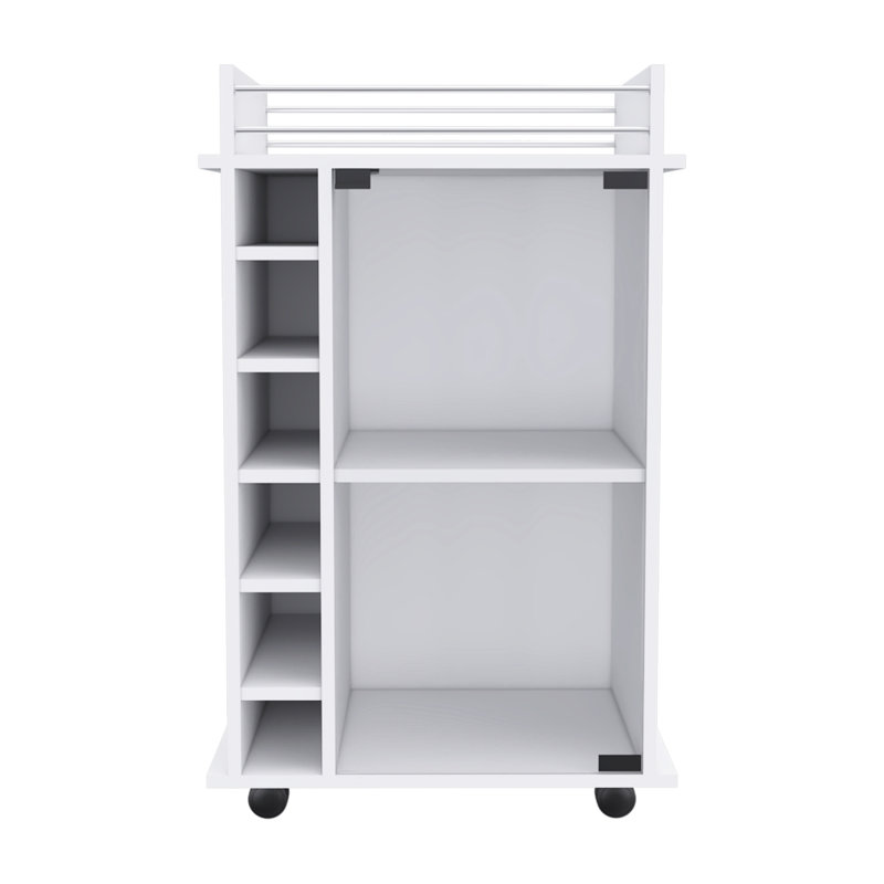 Dukat Bar Cart,Two Shelves, Six Built-In Wine Rack, Four Casters
