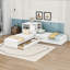 Lit plateforme simple et simple à 2 tiroirs en bois avec lit gigogne et tablettes-446220253