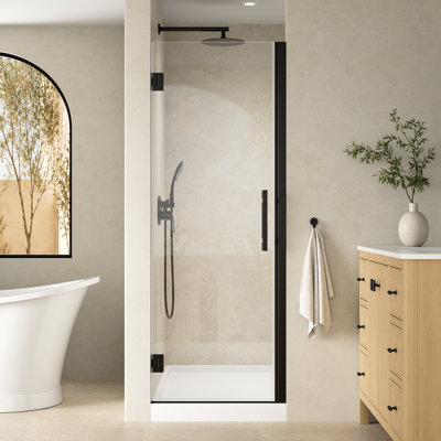Porte de douche à charnière sans cadre de 26 à 27 po x H 72 po avec verre trempé certifié SGCC, noir mat