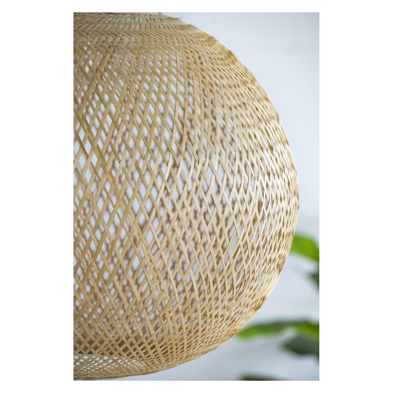 Lustre beige en bambou tissé rond avec abat-jour natté naturel
