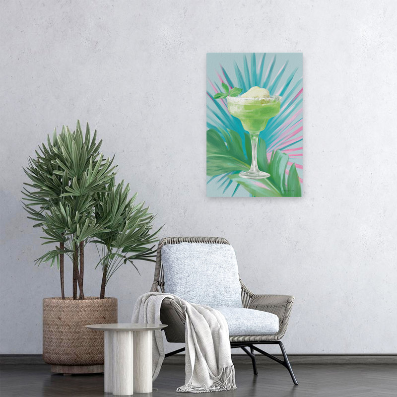 Tropical Cocktail III - cocktail bleu, art vert, H 24 po x l 16 po