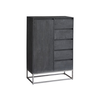 Solid Wood Cabinet with 5 Drawers & Metal Base, 36x16x51 by August Grove