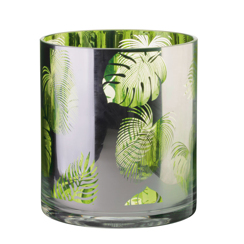 Tropical Leaves Hurricane Lamp, 15cm H x 14cm W