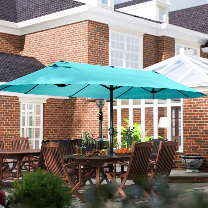 Large Patio Umbrella For 6-8 Person Rectangular/Oval Table, 12 Ribs Rustproof Steel Frame, Uv Protected Waterproof, Easy Crank Lift