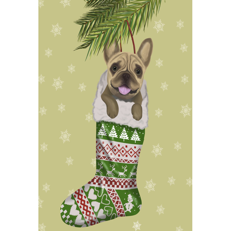 French Bulldog In Christmas Stocking by Fab Funky - Wrapped Canvas Painting, 122cm H x 81cm W