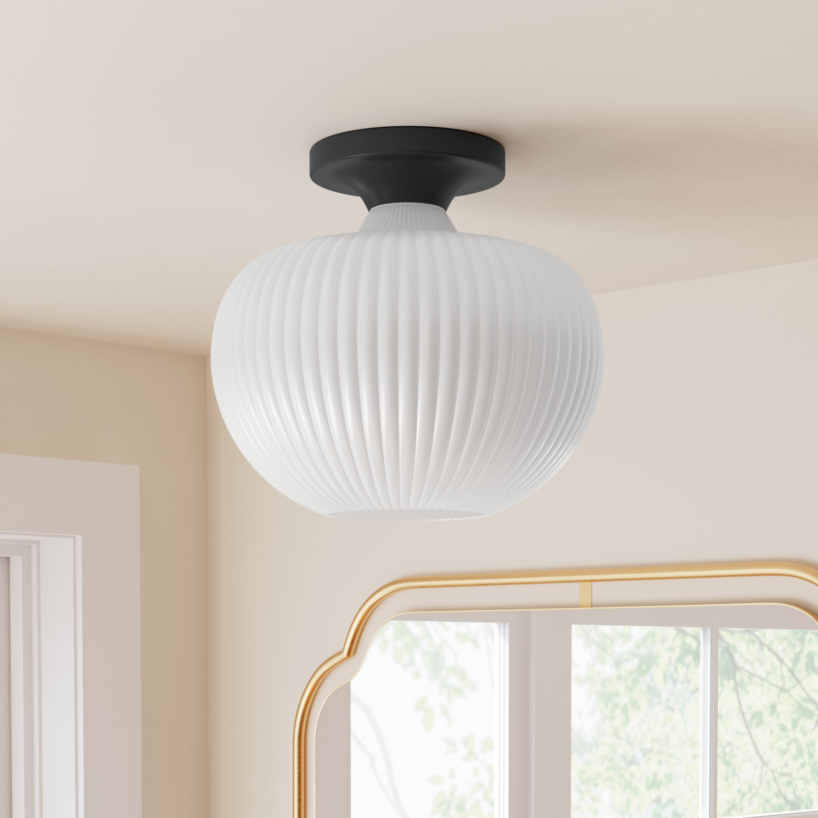 Collina Single Light Glass Semi Flush Mount, Black
