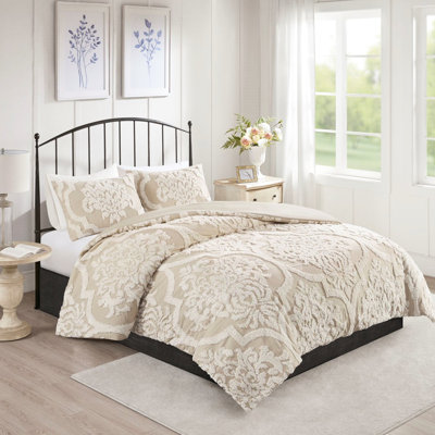Housse de couette très grand / très grand en chenille 100% coton avec literie au design élégant et taies décoratives assorties