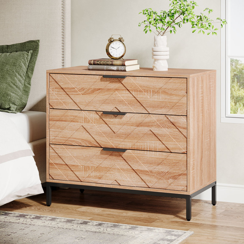 3 Drawers Nightstand , 31" Large Wooden Bed Side Table, Individual