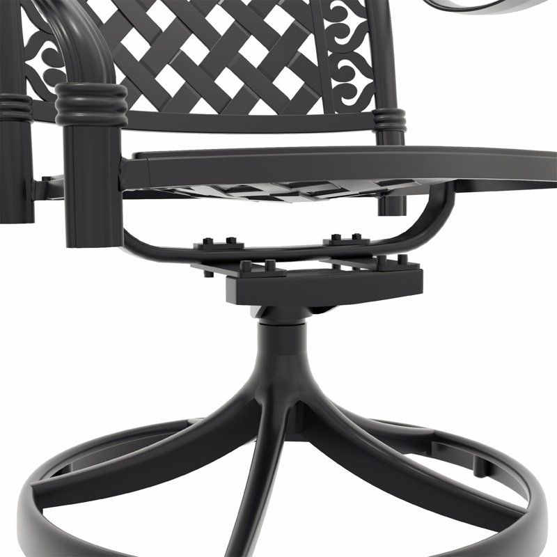 Ensemble de salle à manger toutes saisons en fonte d'aluminium avec chaises pivotantes et coussins pour profiter de l'extérieur