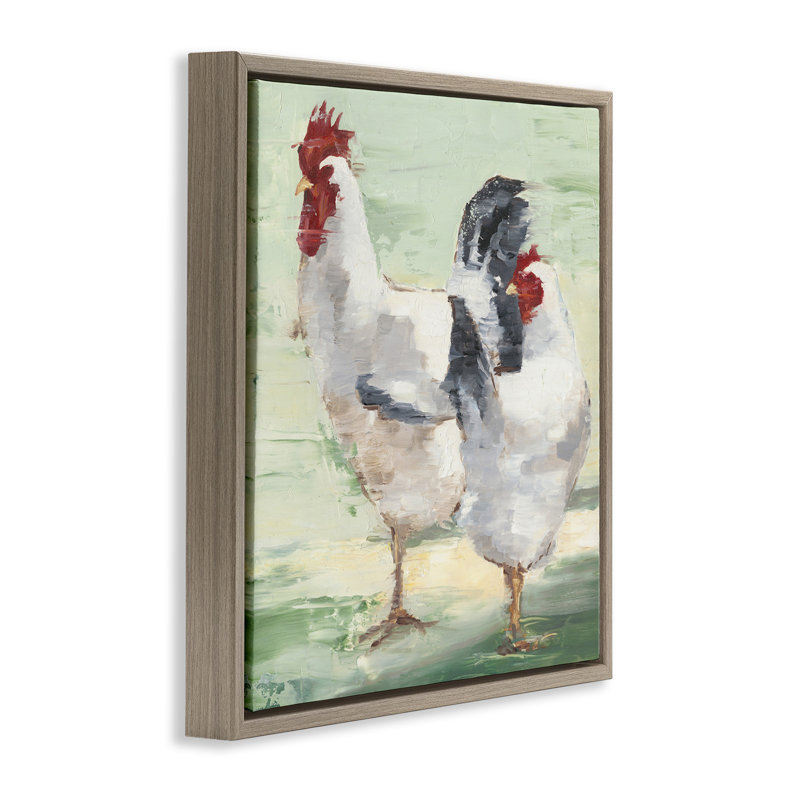 «Farmhouse Chickens Hens», peinture, H 18 po x l 18 po, Cadre flottant orme Montalcino