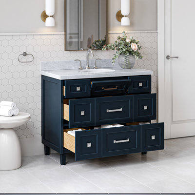 Ariel Monrow 43 Inch Single Oval Sink Bathroom Vanity With Italian Carrara Marble Countertop