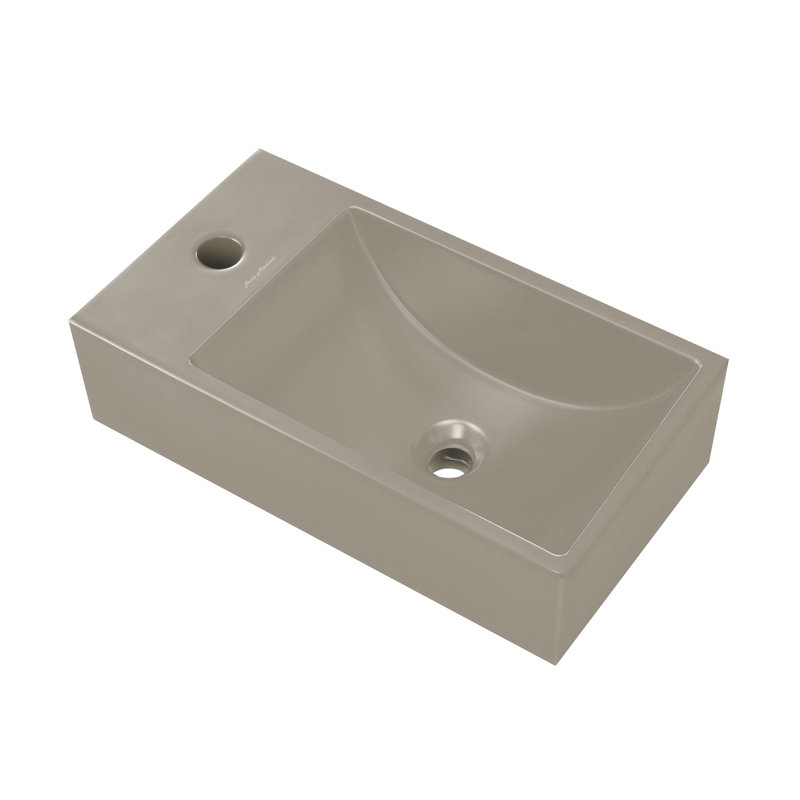 Lavabo mural rectangulaire en béton 16 po avec robinet à gauche Lisse , Taupe mat