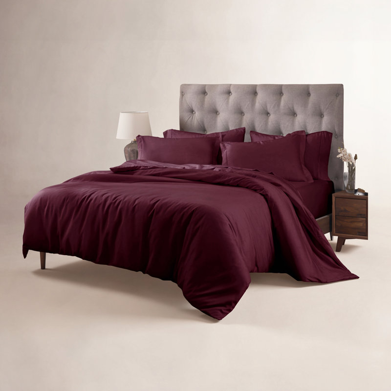 Lunete Egyptian Cotton Blend Modern & Contemporary Duvet Cover Set, Plum, Twin Duvet cover + 1 Pillow Sham