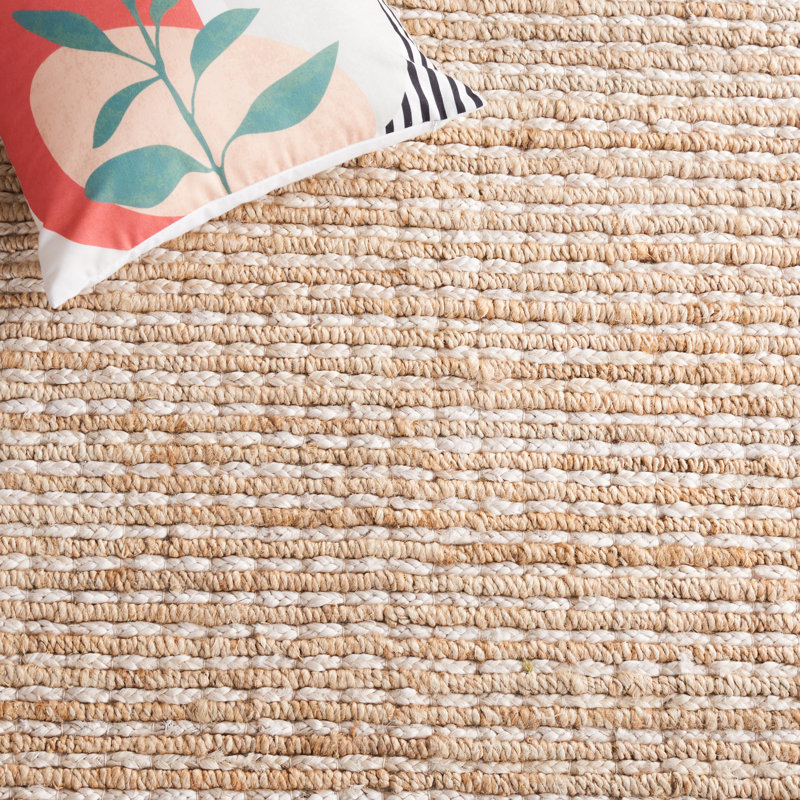 Jamesyn Natural Fiber Hand Woven Jute Striped Rug, Rectangle 2' x 3'