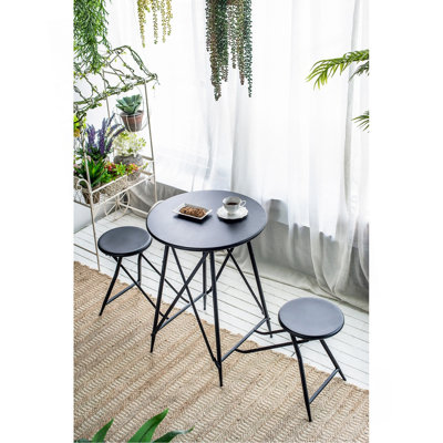 60.83x24x32.3" Black Stowable Side Table and Two Seats