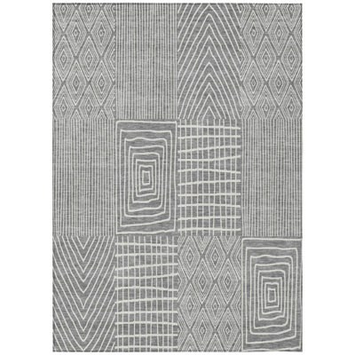 5' X 8' Gray And Ivory Geometric Washable Indoor Outdoor Area Rug