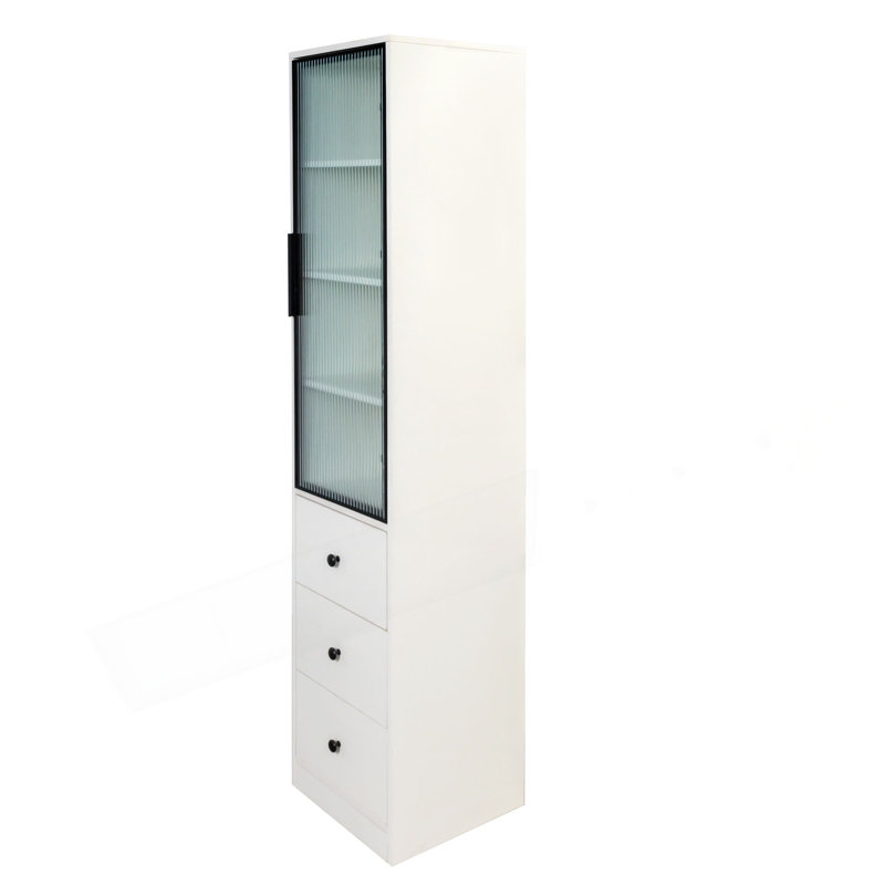 70.87" H Tall Bathroom Storage Cabinet With 1 Glass Door And 3 Drawer, Narrow Storage Unit, Floor Cabinet For Bathroom, Living Room, Entryway, Kitchen